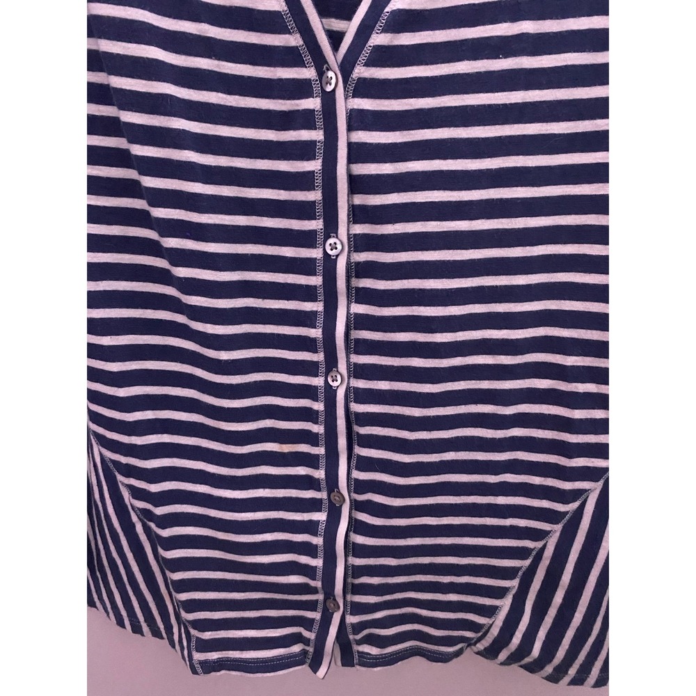 Garnet Hill Navy and White Stripe Cardigan. Women's size M - Picture 3 of 12
